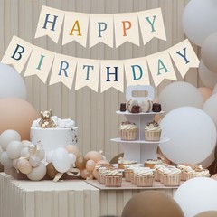 Happy Birthday Burlap Banner Boho Birthday Bunting Garland Blue Bohemian Sign…