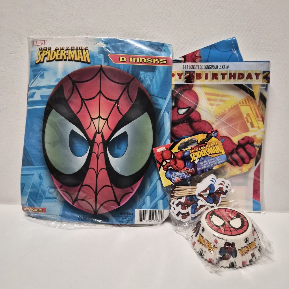 The Amazing Spiderman Birthday Party Supplies Marvel 2000s Masks Cupcake Banner
