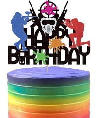 Paintball Cake Topper Boys Men Glitter Happy Birthday Decoration Sport Deco