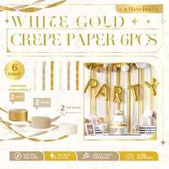 6 Rolls Ivory White Gold Brown Crepe Paper Streamers Bridal Wedding Decor
