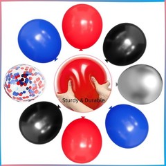 Red and Blue Balloons, 12 Inches Red Blue Black Silver Balloon for Man Boys P…