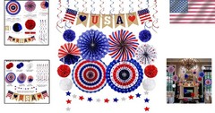 26Pcs Patriotic Decorations Set: LOVE Banner, Fans & Pom Poms – Perfect for 4…