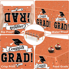 2Pcs 2026 Graduation Table cloths, 108″ X 54″ Orange Grad Party Decorations, Dis