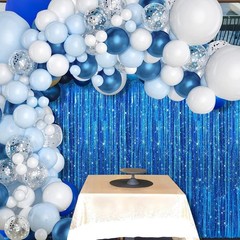 2 Pack Royal Blue Foil Fringe Curtains 3.3×9.9ft – Tinsel Backdrop for Parties,