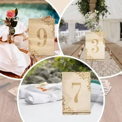 10pcs Wooden Table Numbers Rustic Table Signs with Base Holder Place Card Holder