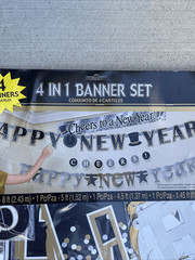 New Years Eve Letter Banner 4 Pack Silver Gold Black