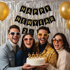 Happy New Year Banner 2026, DIY Black & Gold Glitter and