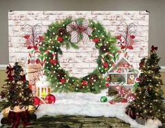 Christmas Theme Backdrop 8x6ft Merry Christmas White Brick Wall Photography Bac