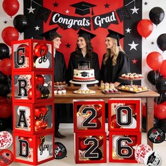 Graduation Decorations Class of 2026, Red and Black Graduation Decorations,