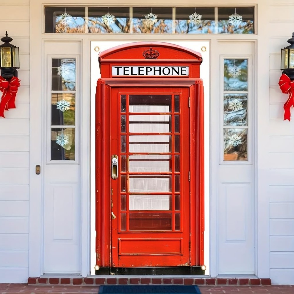 Tomhong Red Telephone Booth Door Cover 71×35 Inch British Style Phone Box Des…