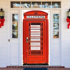 Tomhong Red Telephone Booth Door Cover 71×35 Inch British Style Phone Box Des…