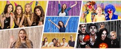 2 Pack Laser Gold Foil Fringe Backdrop Curtains, Tinsel Streamers Birthday Party