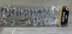 Congrats Grad 6pc Silver 3D Puffy Sticker Grauation Party Decoration