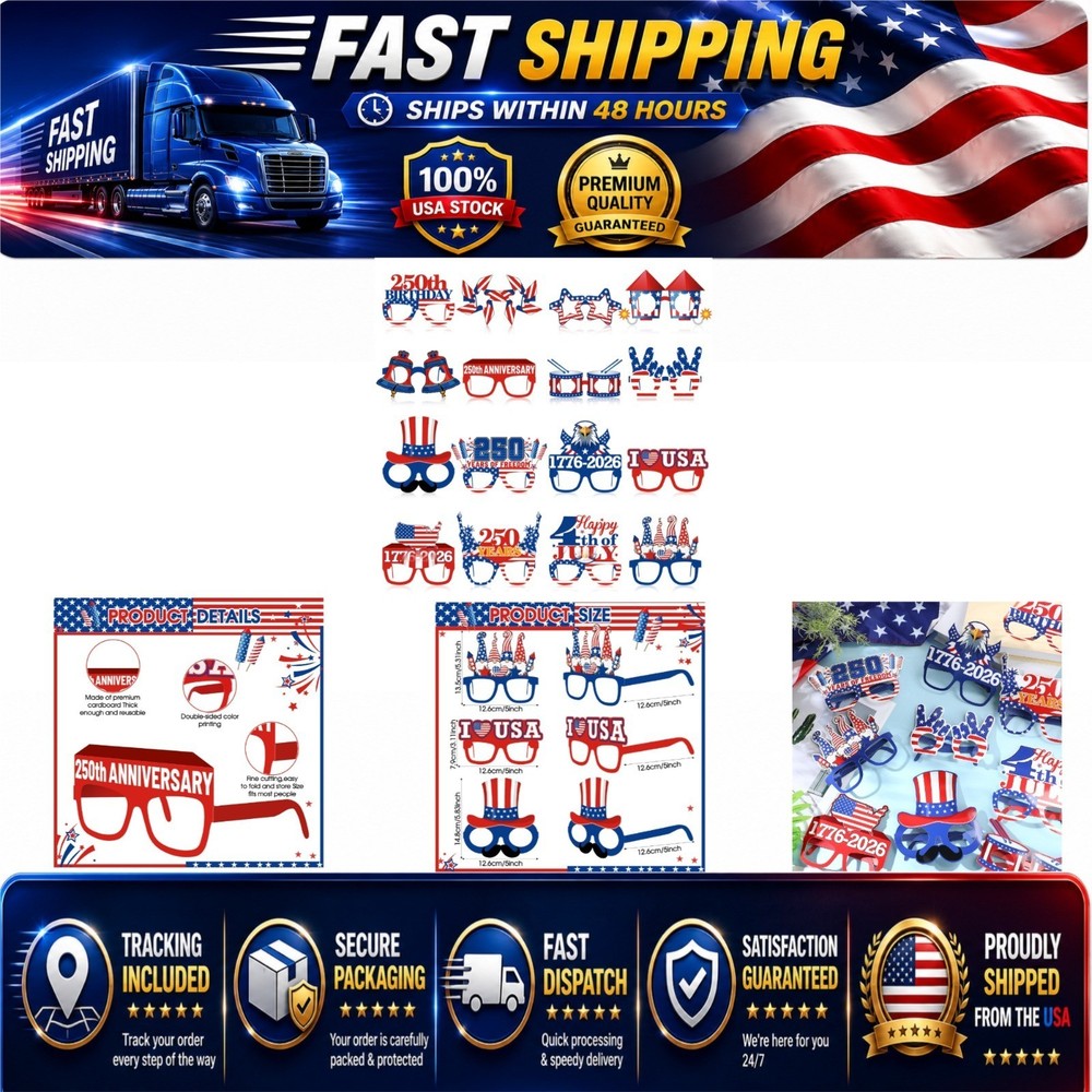 USA Patriotic Party Decorations 48 Pcs Eyeglasses Independence Day