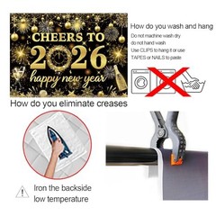 2026 New Year Backdrop Black Gold Party Decor – NYE Photography Background 7x5FT
