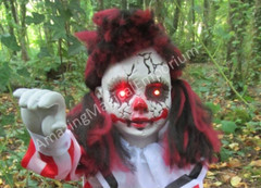 Halloween Animated Talking Zombie Clown Girl Doll Light Up Eyes Party Prop Decor