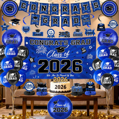 Graduation Decorations 2026-Blue and Black Graduation Party Decorations Supplies