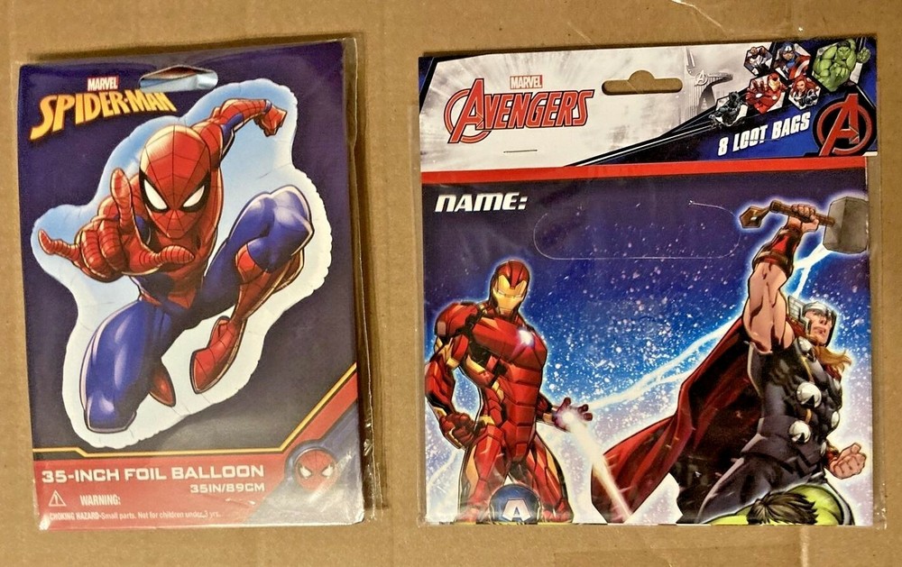 Marvel Avengers 8 Loot Bags & Spider-man 35″ Foil Balloon New! Free Ship!