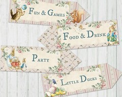 4 Rabbits and Woodland Characters Vintage Print Party Decoration Arrows