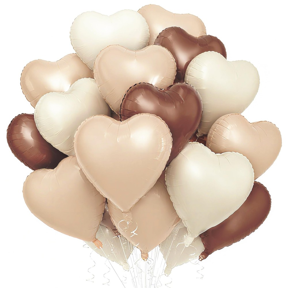 30 Pcs Brown Cream Heart Foil Balloons