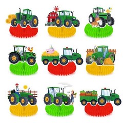 9 Pcs Tractor Honeycomb Centerpieces Farm Green Tractor Themed Party Supplies