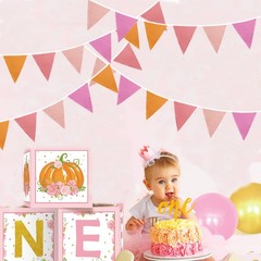 39Ft Orange Pink Fabric Bunting Banner Triangle Flags Party Decorations Hangi…