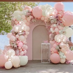 Pastel Pink White Balloon Arch Double Light Pink White Sand Beige Balloon Gar…
