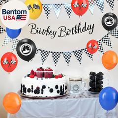 Race Car Balloons, 12 Inch Blue Black Yellow Orange Red Checkered Flag Car Ballo