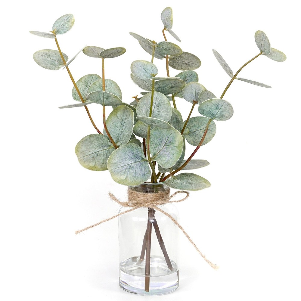 Muhanjia Artificial Eucalyptus Stems in Glass Vase with Faux Large, Green