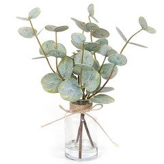 Muhanjia Artificial Eucalyptus Stems in Glass Vase with Faux Large, Green