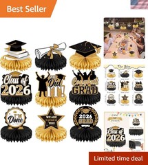 Chic Black Gold Honeycomb Centerpieces for Class of 2026 Graduation Celebrations