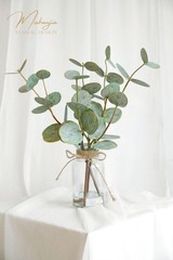 Muhanjia Artificial Eucalyptus Stems in Glass Vase with Faux Large, Green