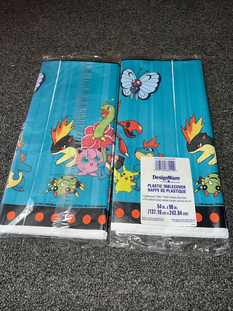 POKÉMON Gold/Silver Tablecloth Party Decor Lot 2 AGC NIP Vtg