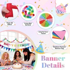 LGEBENGURU 4PCS Pre-Strung Happy Birthday Banner, 3D Felt HAPPY BIRTHDAY Garl…