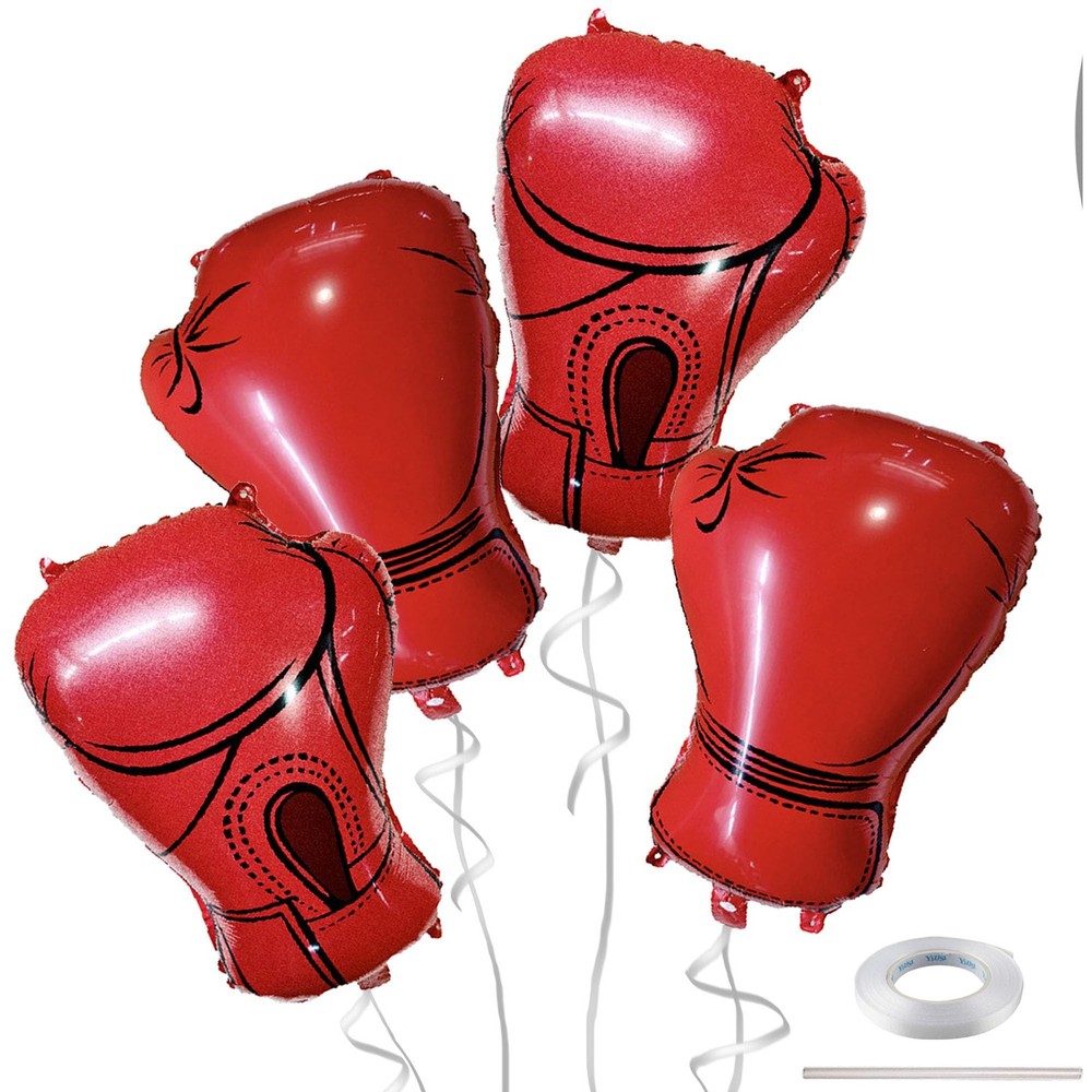 4Pcs Inflatable Boxing Gloves Balloons, Boxing Party Decorations, Red Wrestli…