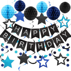 Birthday Decorations, Happy Birthday Banner with Honeycomb Balls, Stars Hanging