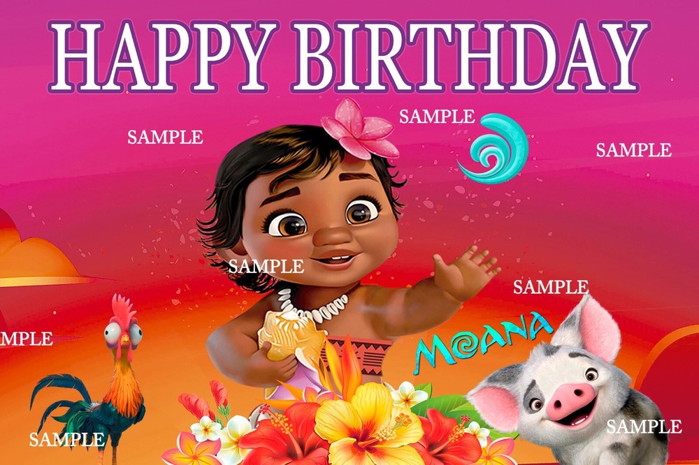 Moana baby happy birthday fabric banner 60×42 inches