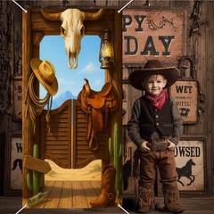 Western Cowboy Door Cover 71×35 Inch Rustic Saloon Doors Backdrop with Longho…