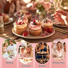 M METERXITY 30Pack Bow Cupcake Toppers, Ribbon Bow Cake Toppers Plaid Bowknot…