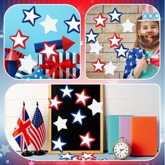 150 Pcs Red White and Blue Star Paper Cutouts 4 Inches Patriotic Bulletin Boa…