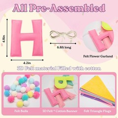 Felt Happy Banner Set, Pre-Strung 3D Happy Banner with Pom Pom Garland & Tria…