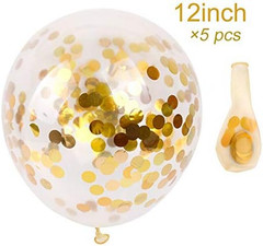 White HAPPY BIRTHDAY Banner with 5 pcs Gold Confetti Balloons