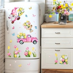 9 Sheets Spring is in The Air Tulip Flowers Window Clings, Floral Gnome Truck Ca
