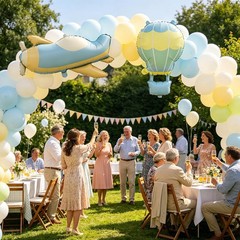 Matte Airplane & Hot Balloon Foil Balloons Set, 2Pcs – 31″ Airplane & 24″ Hot…