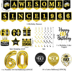 60Th Birthday Decorations for Men Women, 32PCS Back in 1966 Birthday Party Suppl