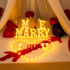 Marry Me Sign Kit LED Lights Fake Roses Balloons Romantic Proposal Decor