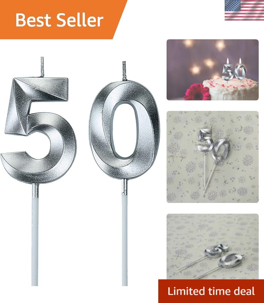 Chic Silver 50th Birthday Candle Set – Non-Toxic & Unscented for Indoor Use