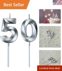 Chic Silver 50th Birthday Candle Set – Non-Toxic & Unscented for Indoor Use