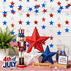 6 Pack 13ft Patriotic Star Garland, Red White Blue Hanging Glitter Star Strea…