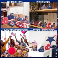 6pcs 4th of July Table Decor Set, Wooden Star Patriotic Independence Day Decorat